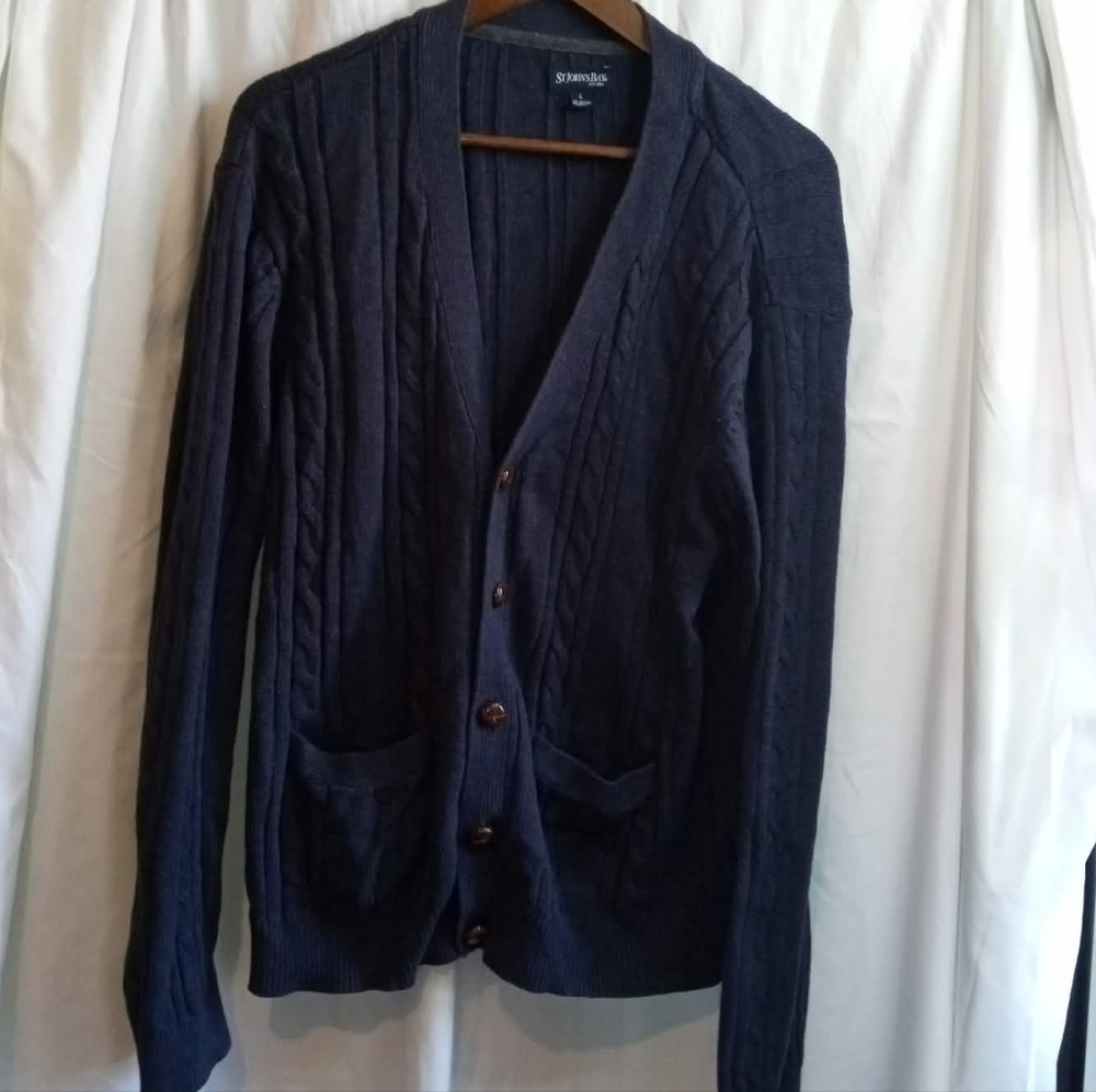 St. John's Bay Large Classic Navy Cable Knit Cardigan Sweater Office Casual Soft